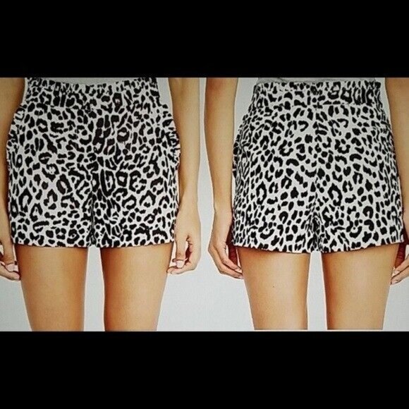 NWT J Crew High Waist Black & White Leopard Print Linen Shorts - Picture 2 of 4